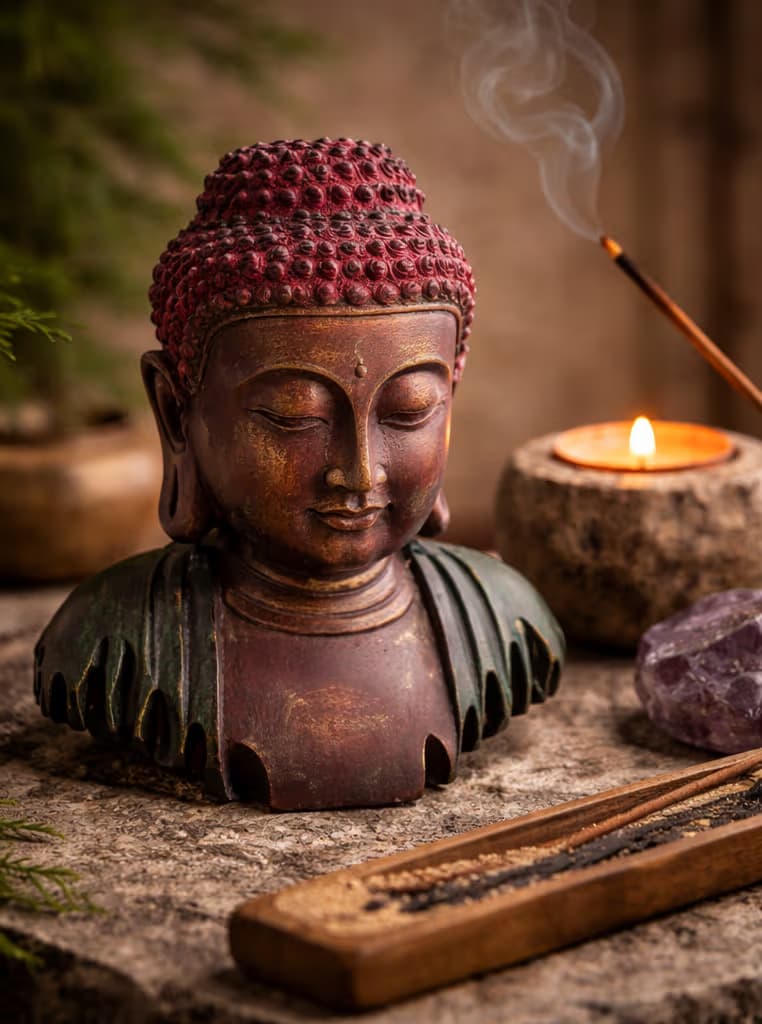 Serene Buddha Head Sculpture view 2