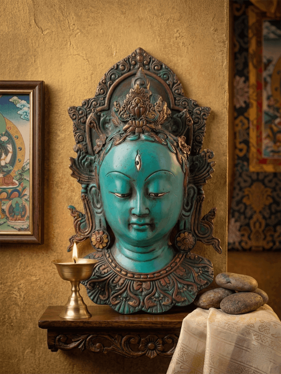 Monpa Drolma – Green Tara Divine Goddess Ceremonial Mask