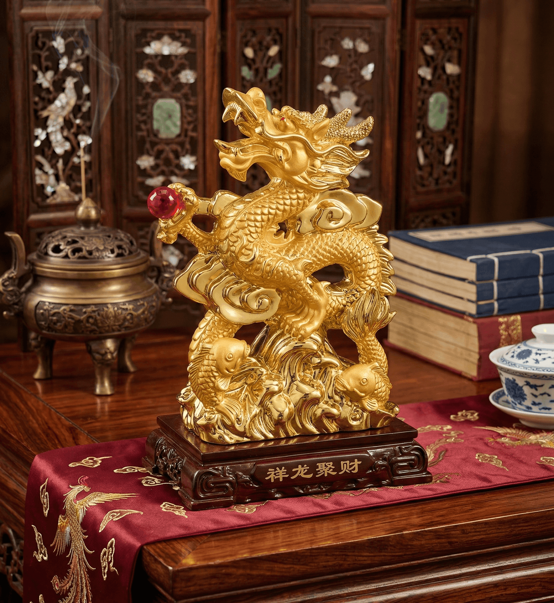 Monpa Golden Dragon Figurine – Hand-Cast Celestial Guardian