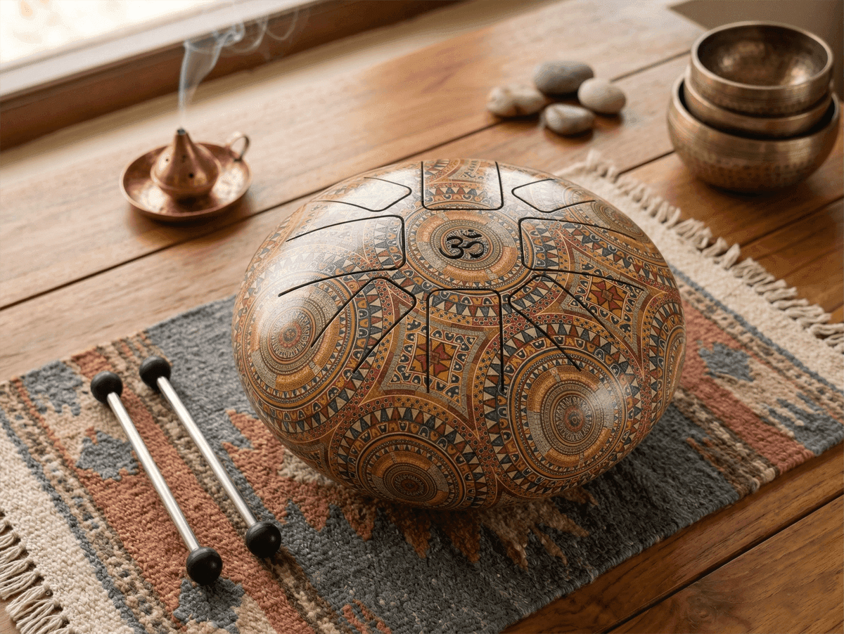 Monpa Hand-Painted Tribal Art Tongue Drum with Sticks