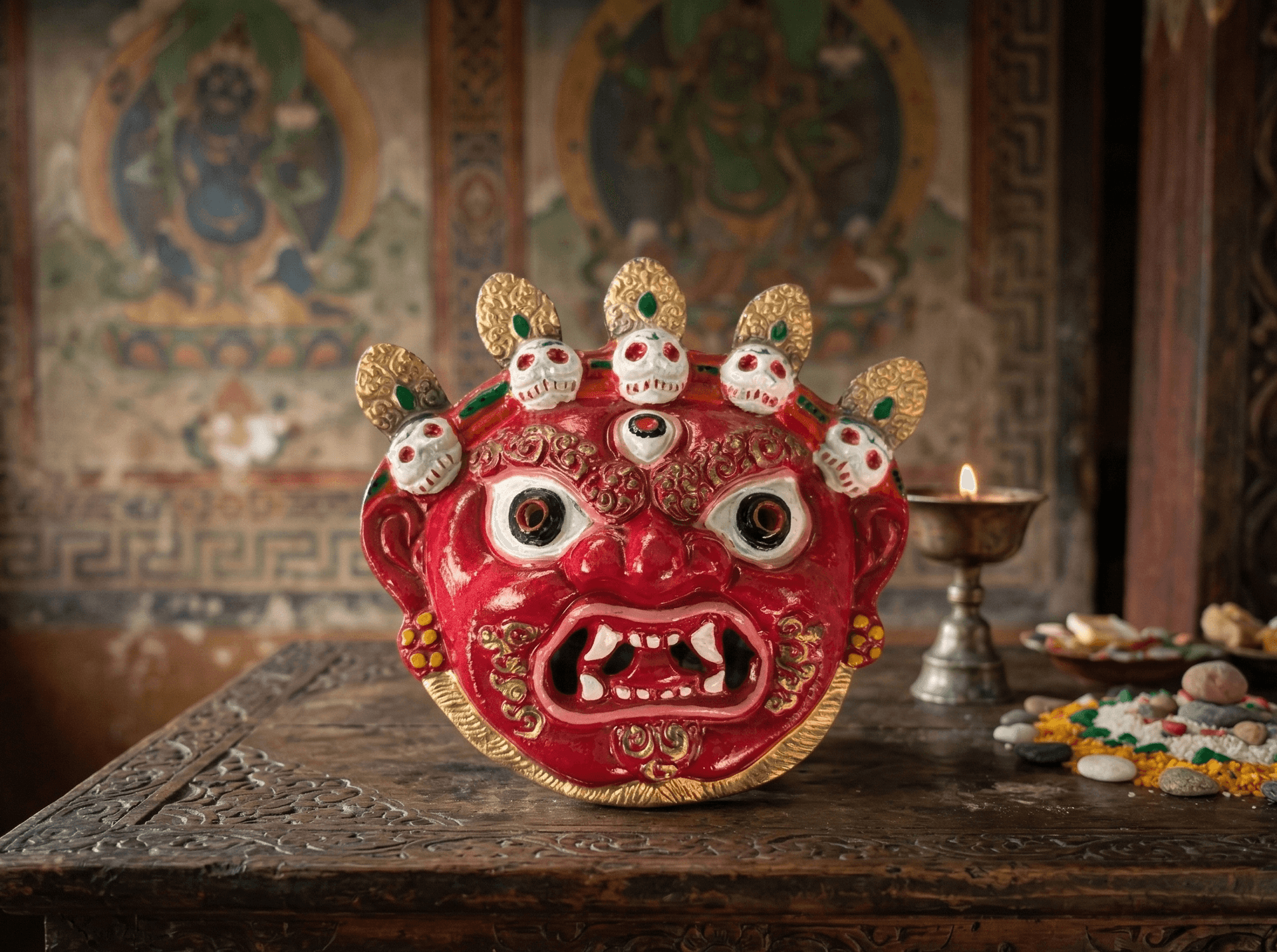 Monpa Mahakala – Sacred Wrathful Deity Mask (Hand-carved & Painted)